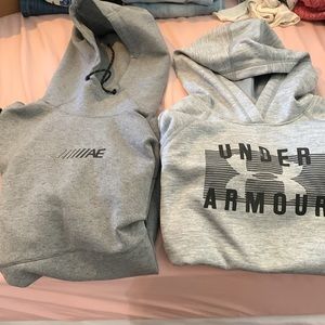 2Hoodies.  American Eagle and Under Armour Black and gray hoodie.  Adult Small